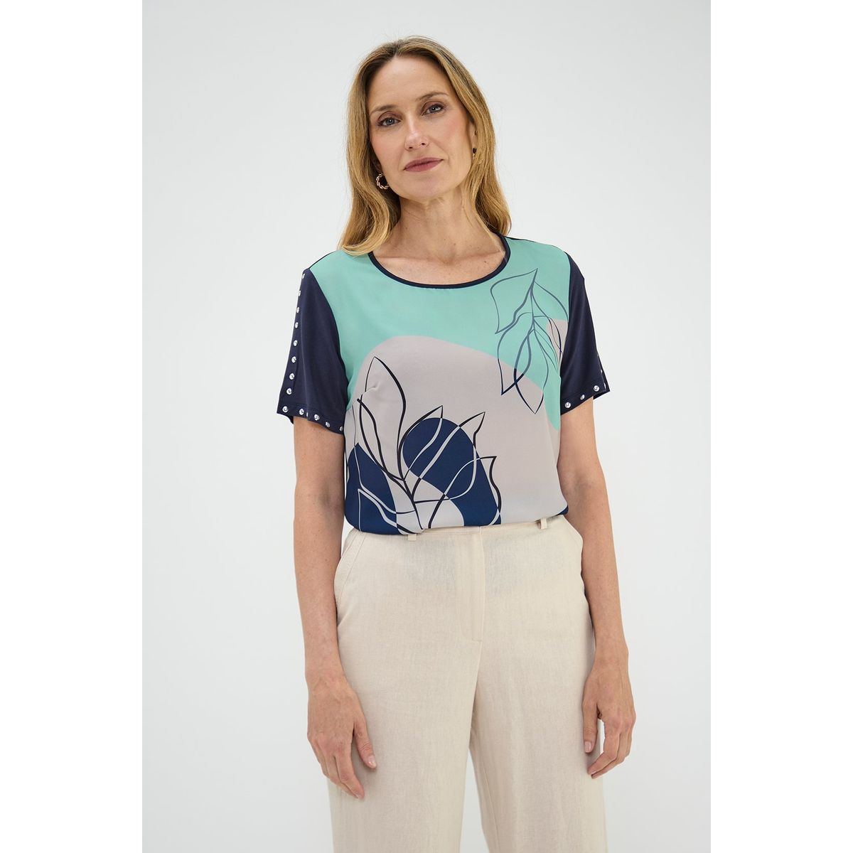 MA GRIFFE - Polera Manga Corta Azul Marino Mujer Magriffe