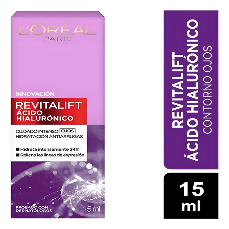 LOREAL PARIS - CONTORNO OJOS LOREAL PARIS REVITALIFT ÁCIDO HIALURÓNICO 15ML