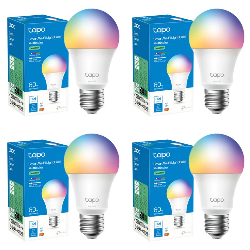 TP LINK - Set 4 Ampolleta Multicolores Smart LED Wi-Fi Tapo E27 Google Alexa