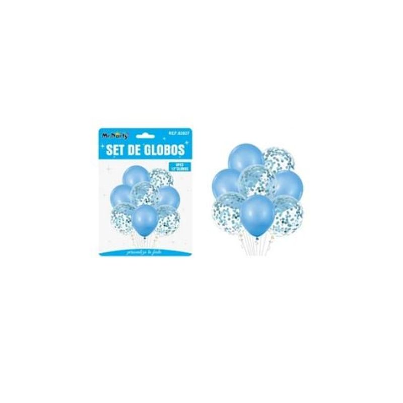 GENERICO - Set Globos Celeste Confetti 8pcs