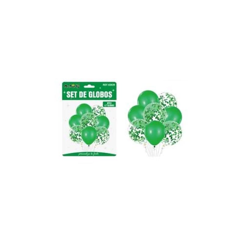 GENERICO - Set Globos Verde Confetti 8pcs
