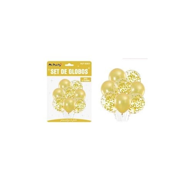 GENERICO - Set Globos Dorado Con Confetti 8pcs
