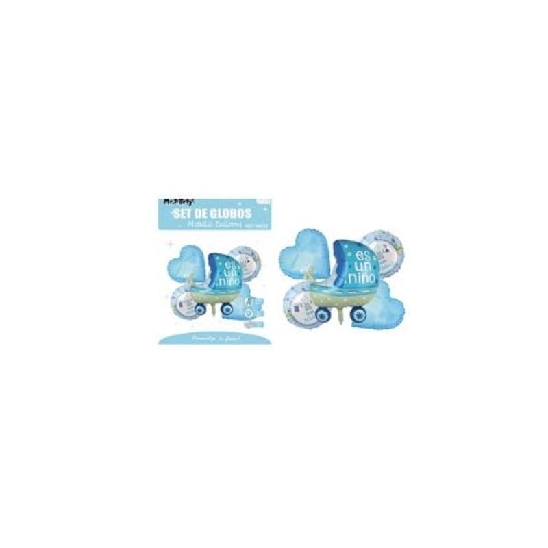 GENERICO - Set Globos Metálicos Baby Shower Azul 5pcs