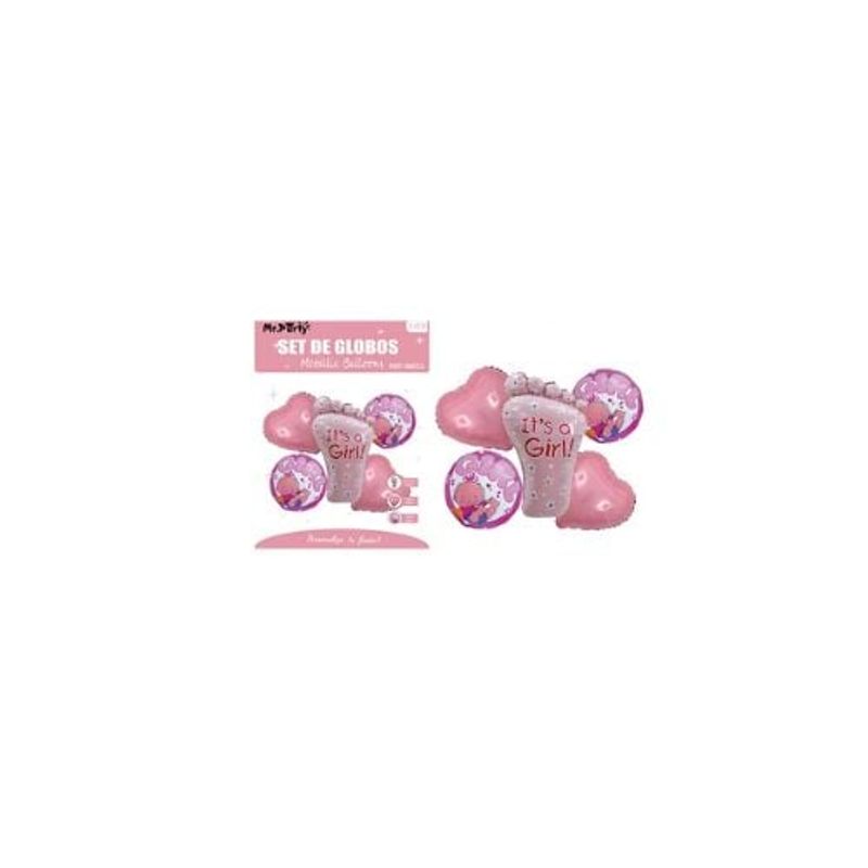 GENERICO - Set Globos Metálicos Baby Shower Rosado 5pcs