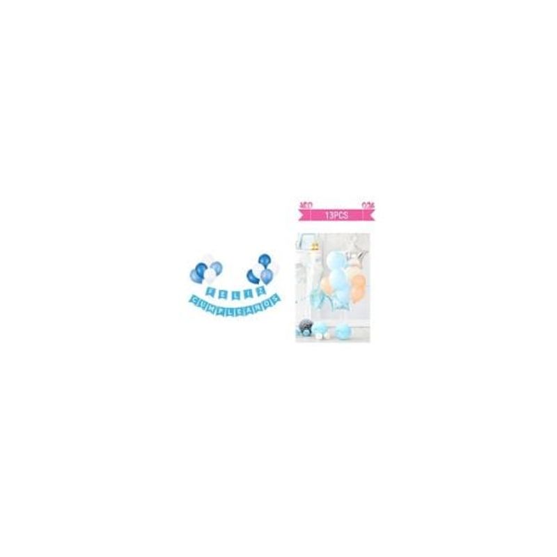 GENERICO - Set De Globos Látex Y Guirnalda Celeste 13pcs