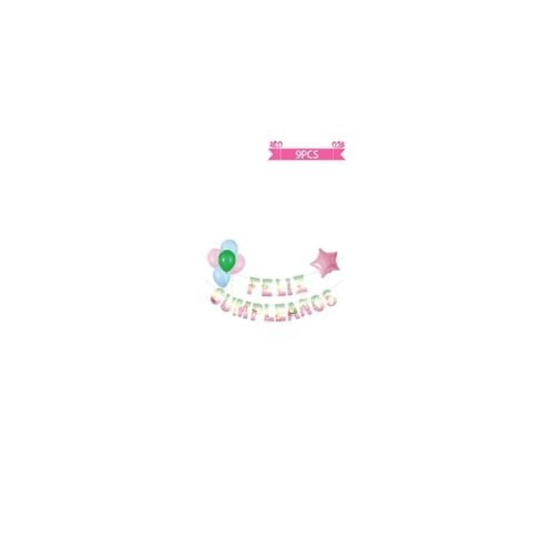 GENERICO - Set Globos Látex y Guirnalda De Unicornios 9pcs