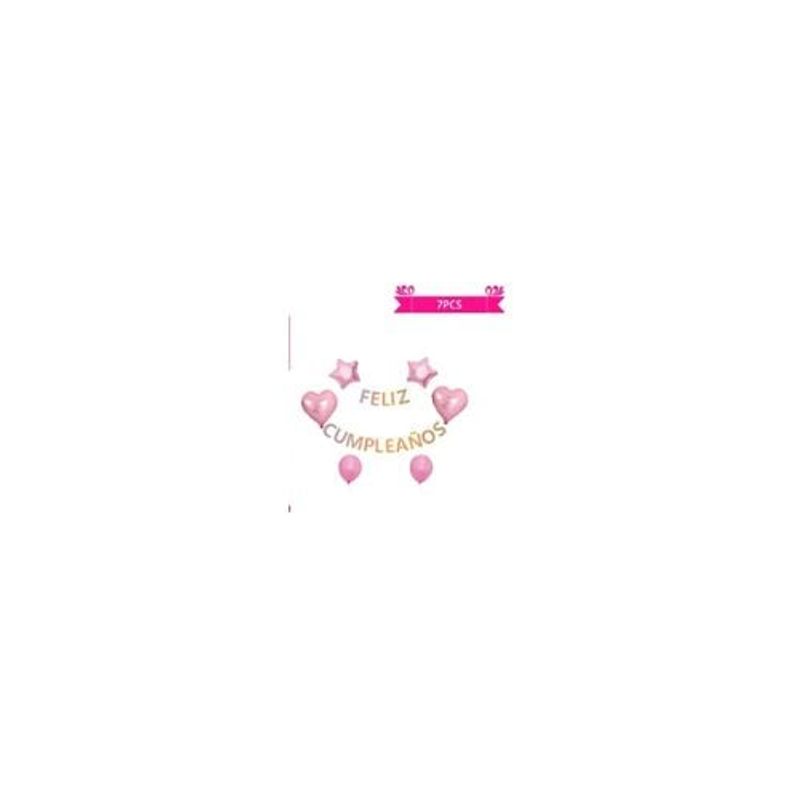 GENERICO - Set Globos Guirnalda Rosado Con Estrella