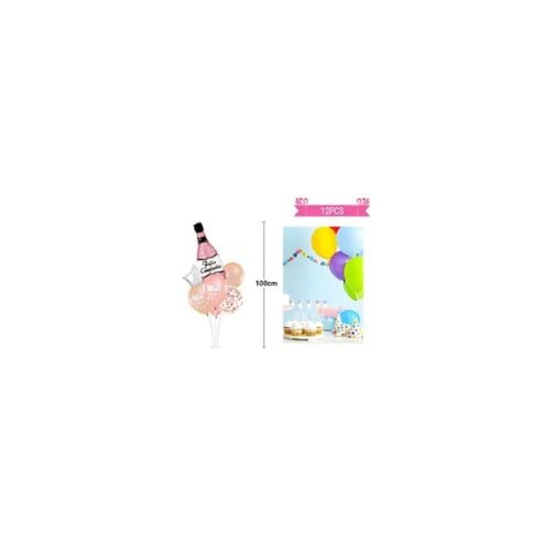 GENERICO - Set Globos Con Base Dorado Rosa Champagne 12pcs