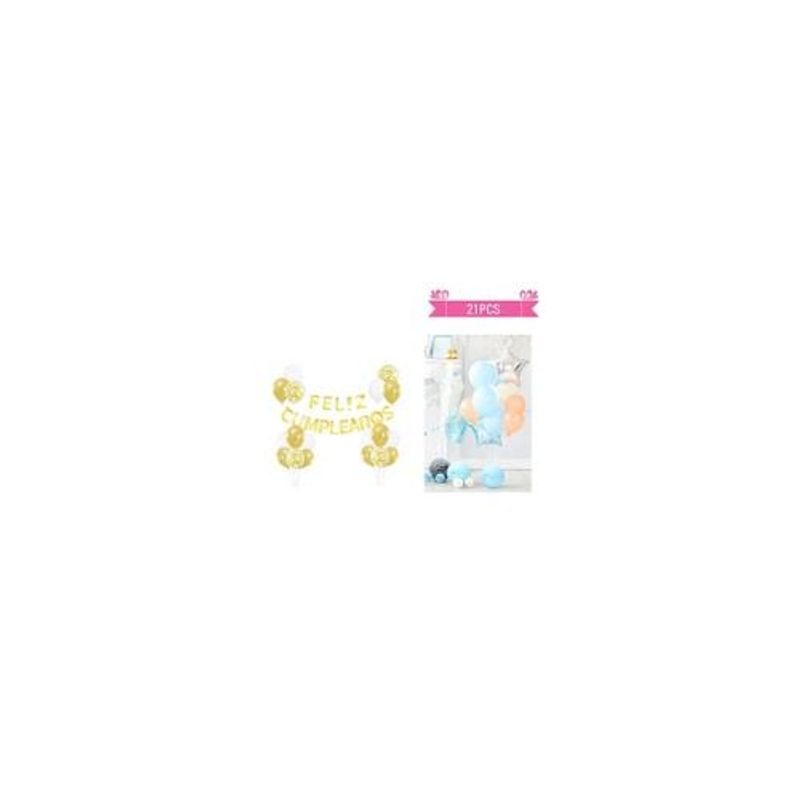 GENERICO - Set De Globos y Guirnalda Dorado 21pcs