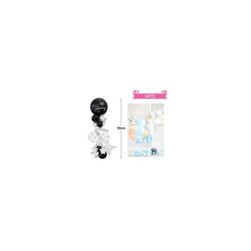 GENERICO - Set Globos De Latex Con Base Negro Plateado 90cm 24pcs