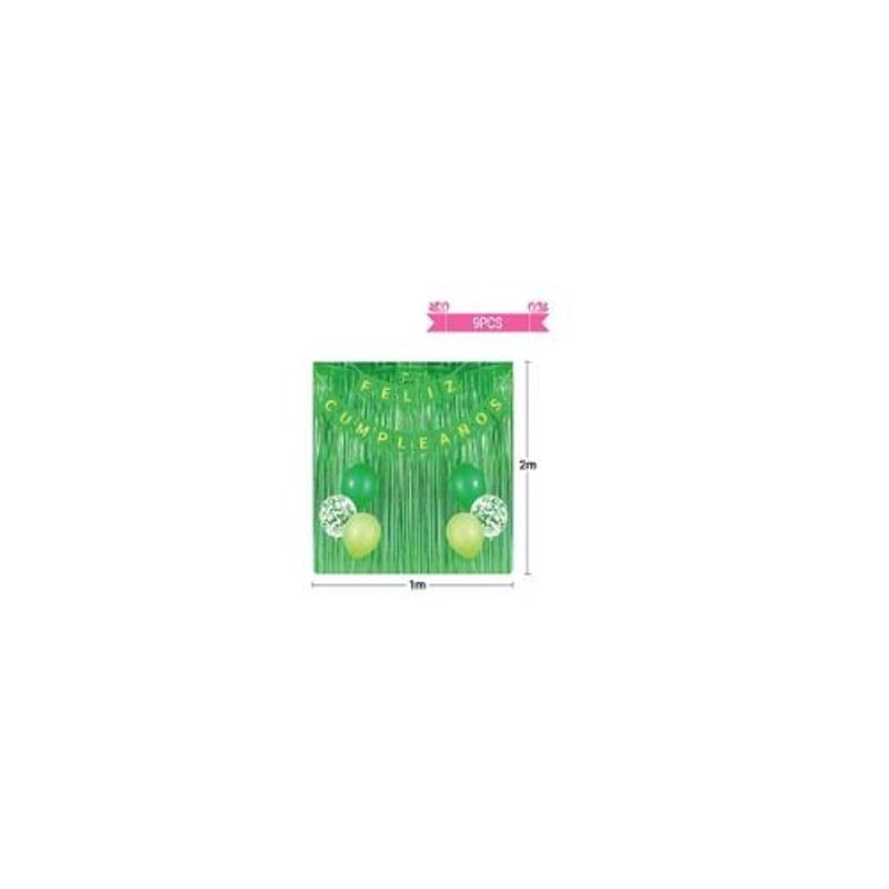 GENERICO - Set Globos De Latex y Guirnalda Cortina Verde 9pcs
