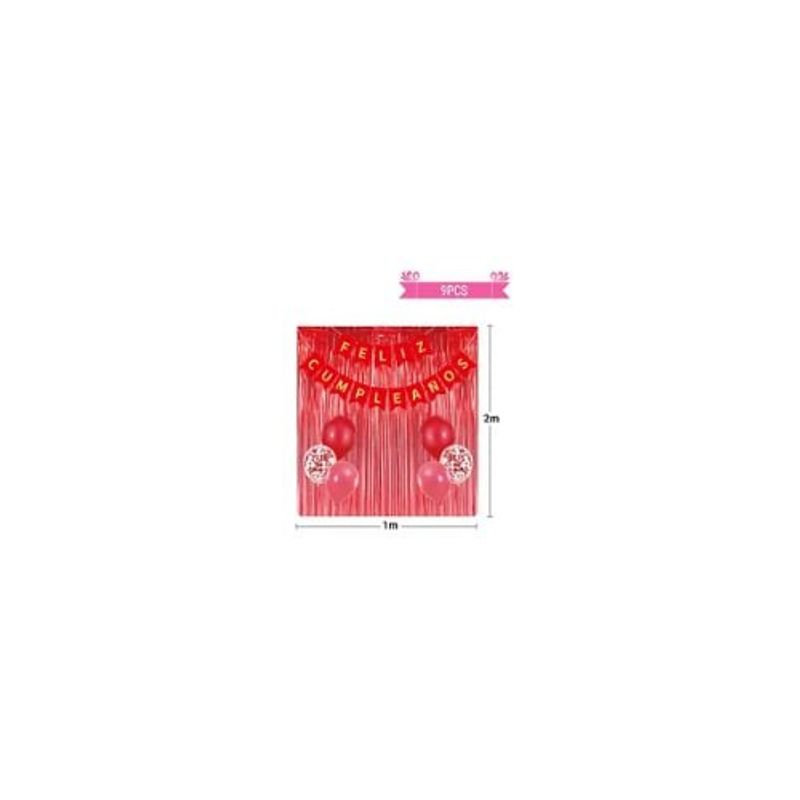GENERICO - Set Globos De Latex y Guirnalda Cortina Rojo 9pcs