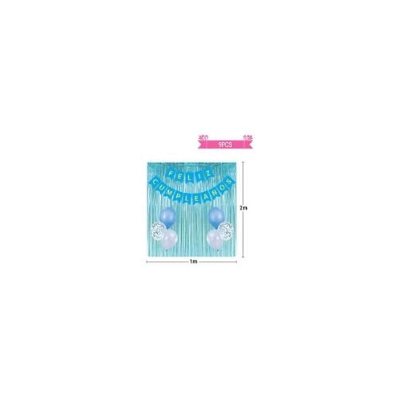 GENERICO - Set Globos De Latex y Guirnalda Cortina Celeste 9pcs