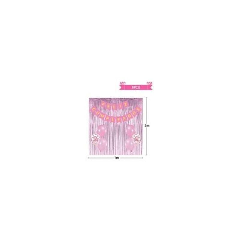 GENERICO - Set Globos De Latex y Guirnalda Cortina Rosa 9pcs