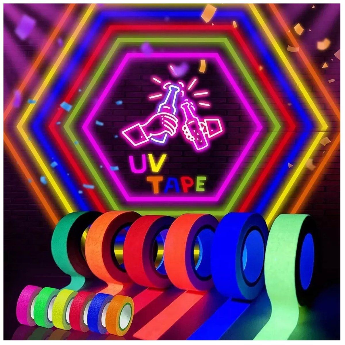 Cinta Adhesiva Fluorescente Color Neón, 6 Rollos, marca KUANGYE - Foto 2