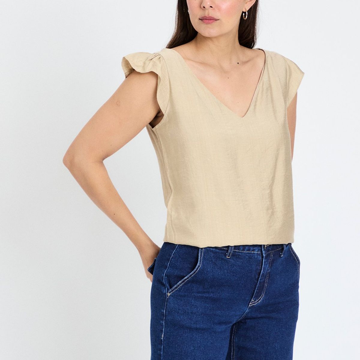 ASH - Blusa Manga Corta Beige Mujer Ash