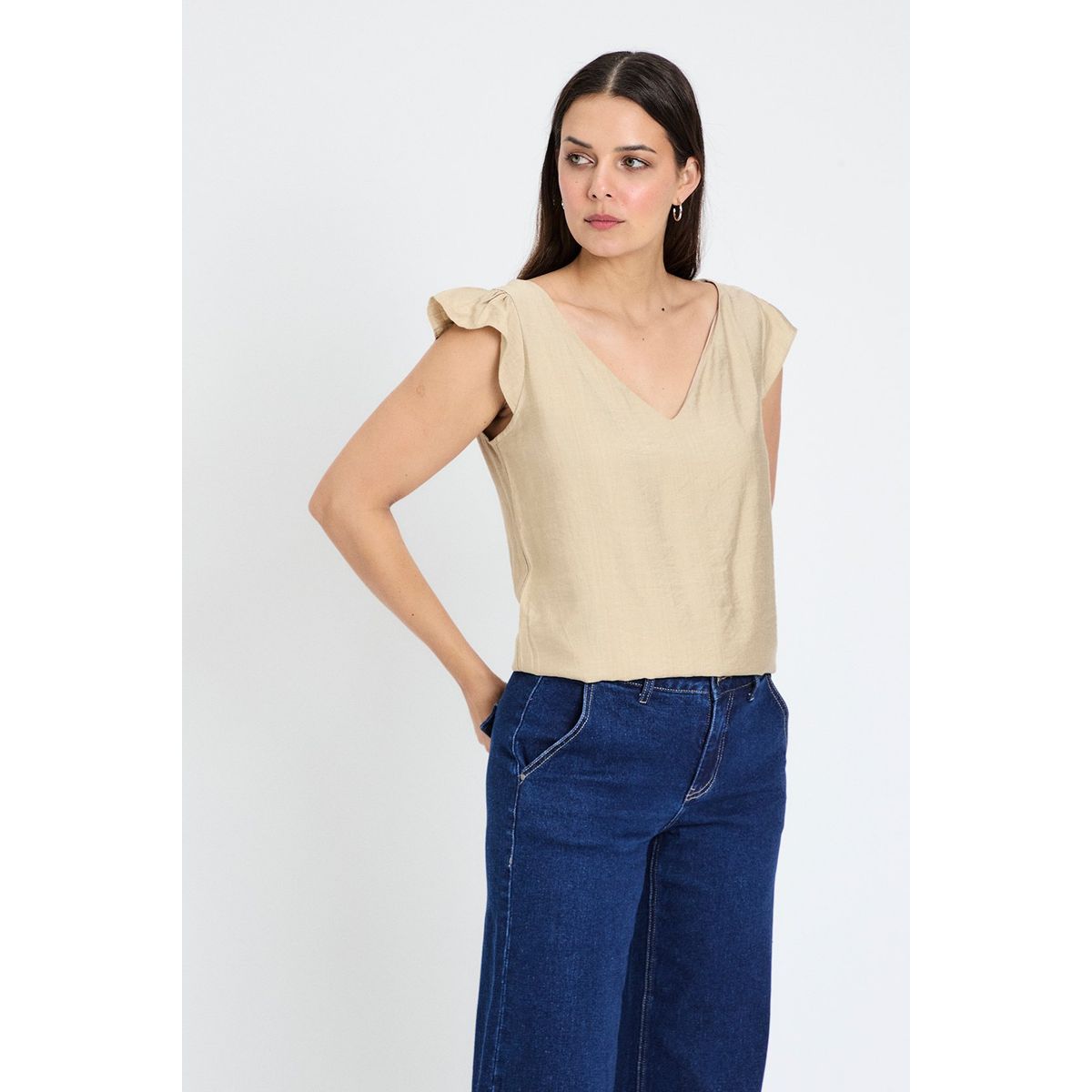 ASH - Blusa Manga Corta Beige Mujer Ash