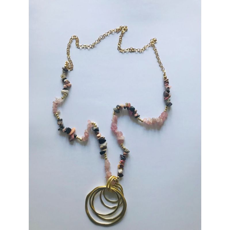 FRAUEN - Collar Cuarzo Rosa Jaspe Multicolor Baño Oro