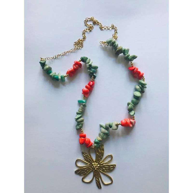 FRAUEN - Collar Jaspe Verde Coral Baño Oro