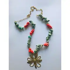 FRAUEN - Collar Jaspe Verde Coral Baño Oro
