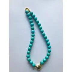 FRAUEN - Collar Turquesa Corazón Baño Oro