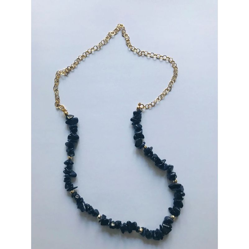 FRAUEN - Collar Piedra Azul Dorado Baño Oro