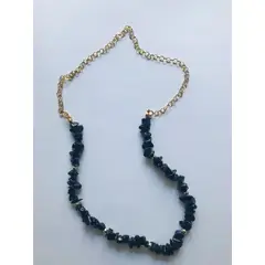 FRAUEN - Collar Piedra Azul Dorado Baño Oro