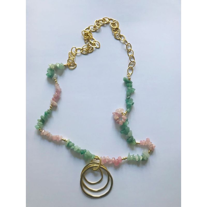 FRAUEN - Collar Cuarzo Rosa y Verde Baño Oro