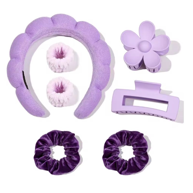 GENERICO - Set Limpieza Skincare Cintillo + Muñequera Pinzas 7 Pcs morado