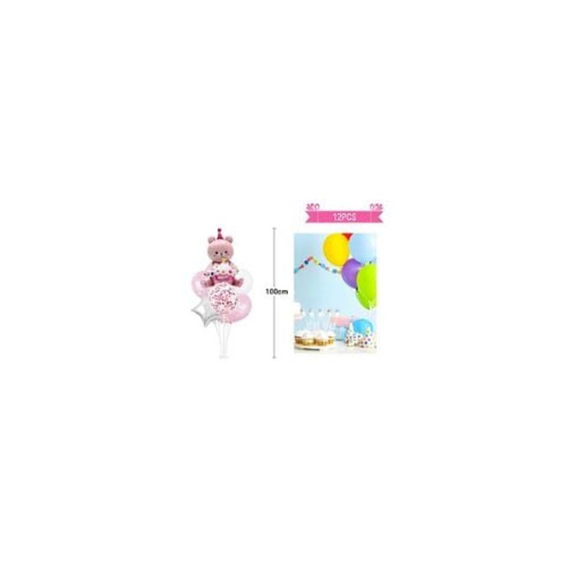 GENERICO - Set Globos De LatexCon Base Rosa Con Oso De 12pcs