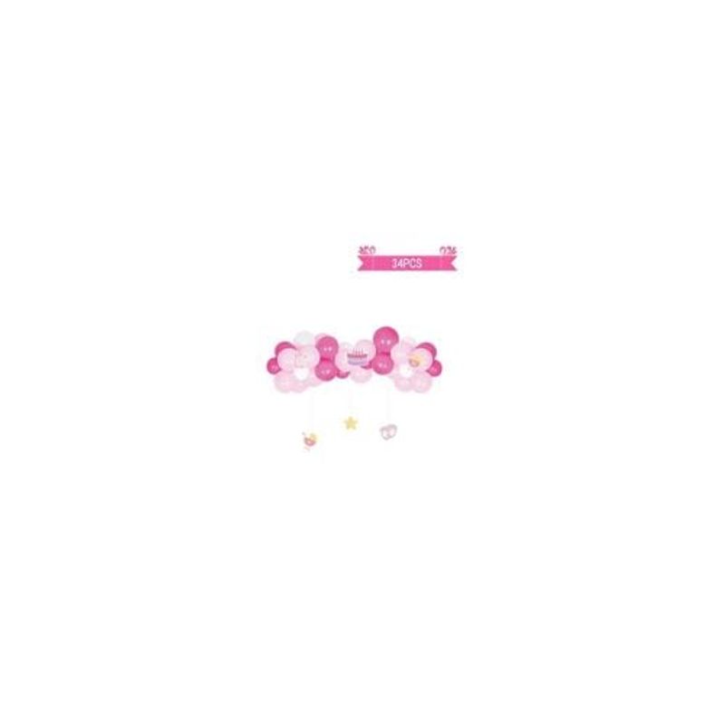 GENERICO - Arco Globos De Látex Rosa Baby Shower Con Colgantes 34pcs