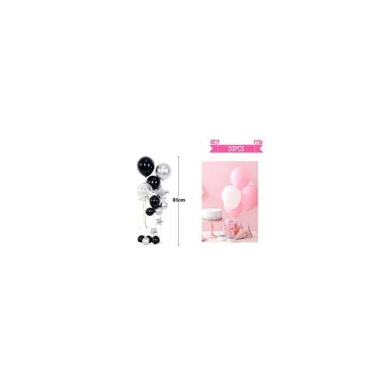 GENERICO - Set Globos De latex Con Base Color Negro y Plateado 20pcs