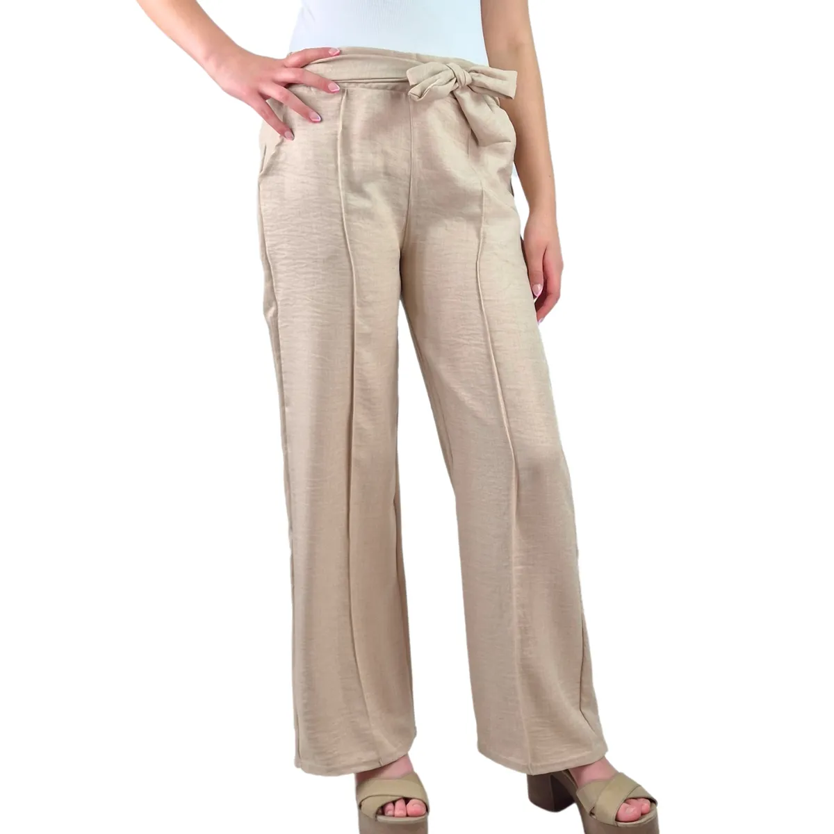 LIKE SHOP - Pantalon Palazzo Mujer Tipo Lino Casual Semi Formal Tiro Alto 890