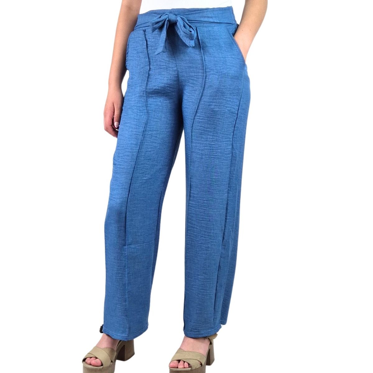 LIKE SHOP - Pantalon Palazzo Mujer Tipo Lino Casual Semi Formal Tiro Alto 890