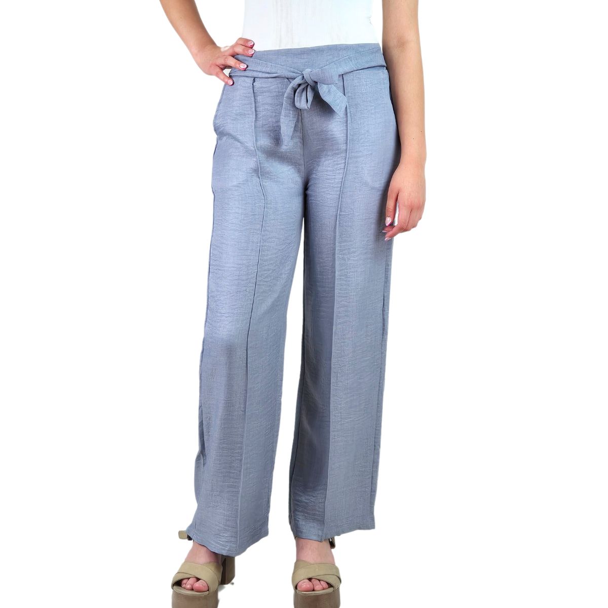 LIKE SHOP - Pantalon Palazzo Mujer Tipo Lino Casual Semi Formal Tiro Alto 890