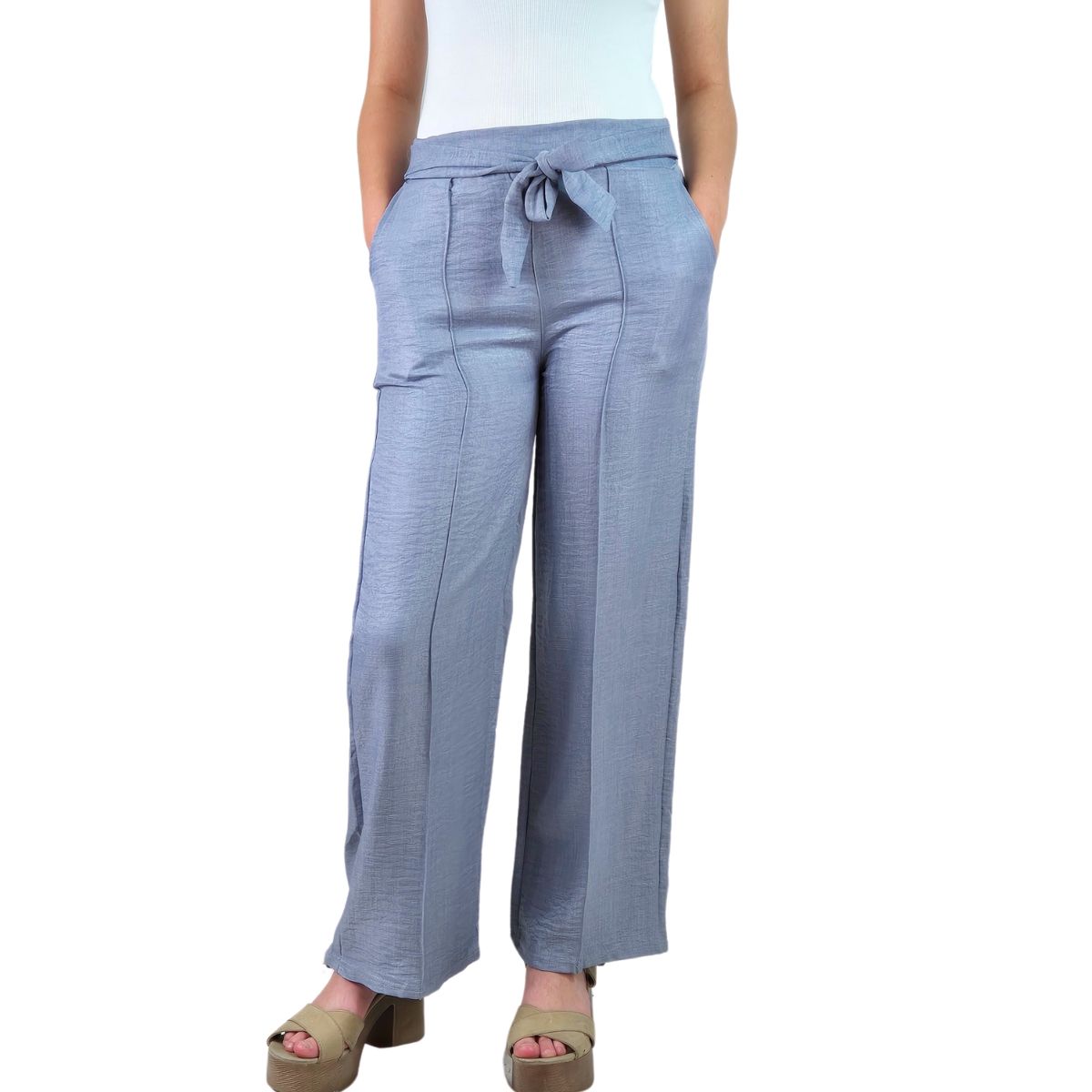 LIKE SHOP - Pantalon Palazzo Mujer Tipo Lino Casual Semi Formal Tiro Alto 890