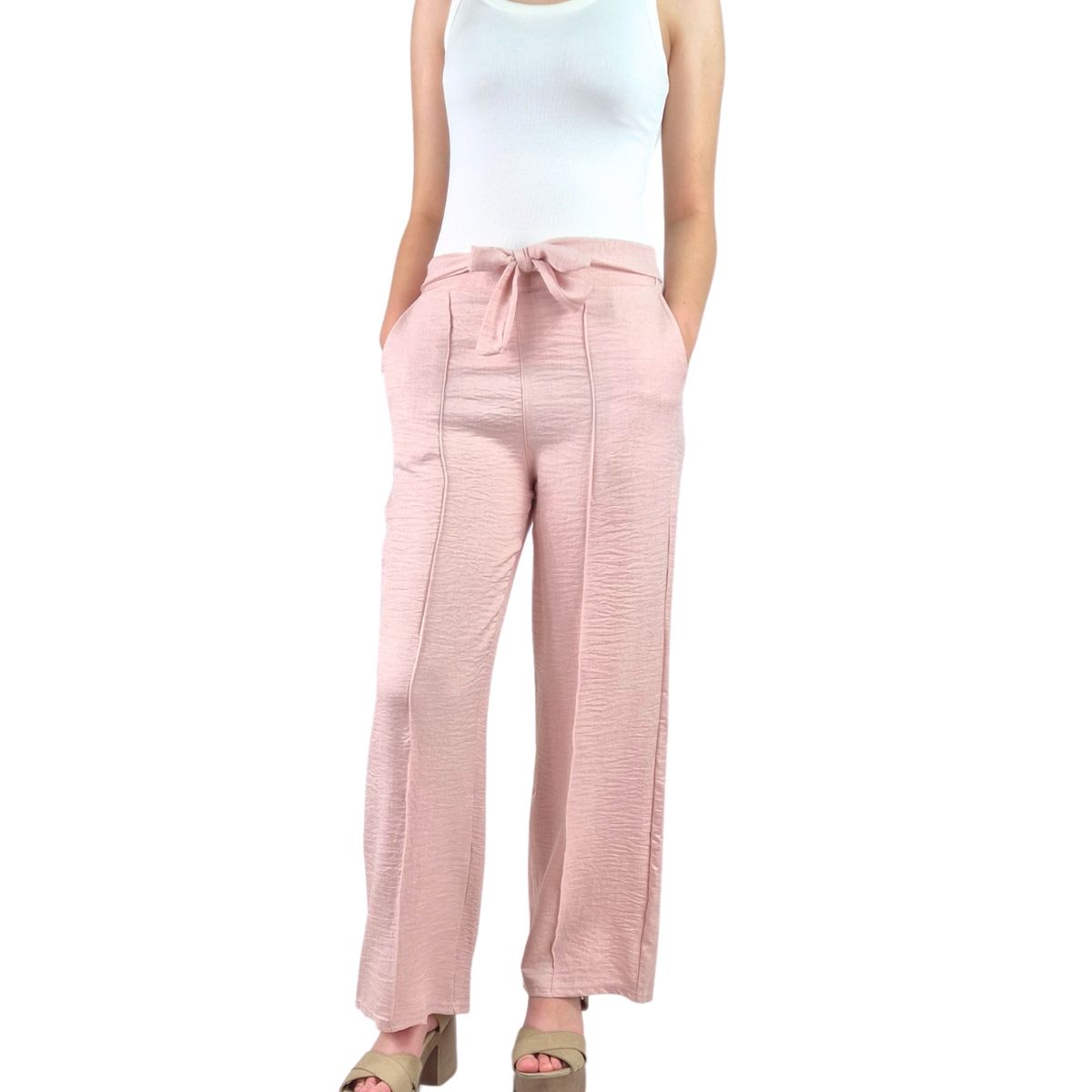 LIKE SHOP - Pantalon Palazzo Mujer Tipo Lino Casual Semi Formal Tiro Alto 890