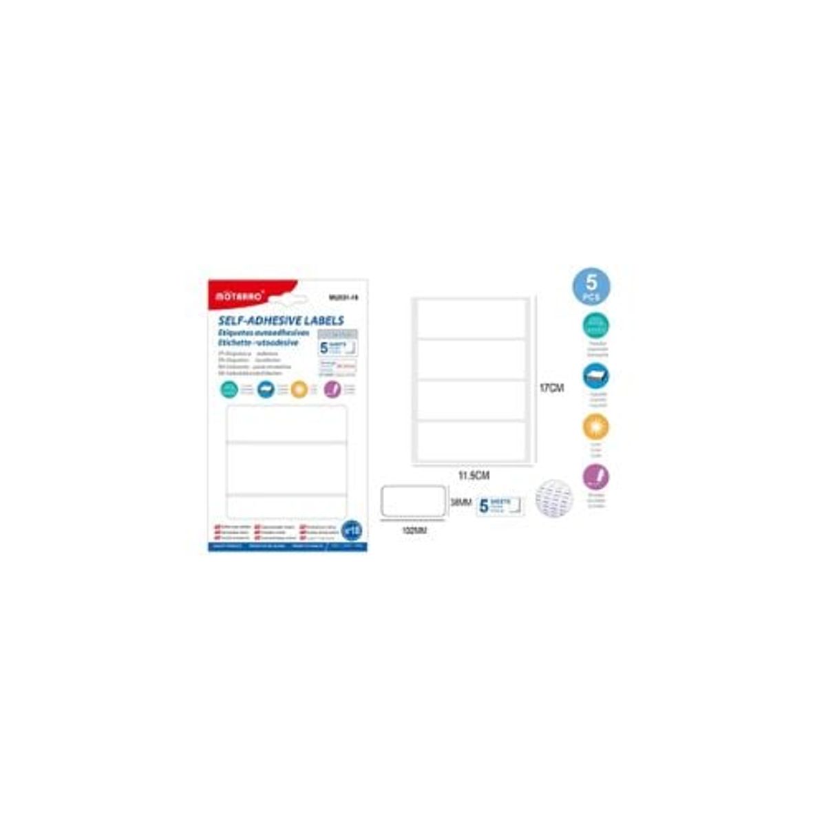 GENERICO - Etiquetas Autodhesivas Blanca 4 Cuadrículas 5 Hojas