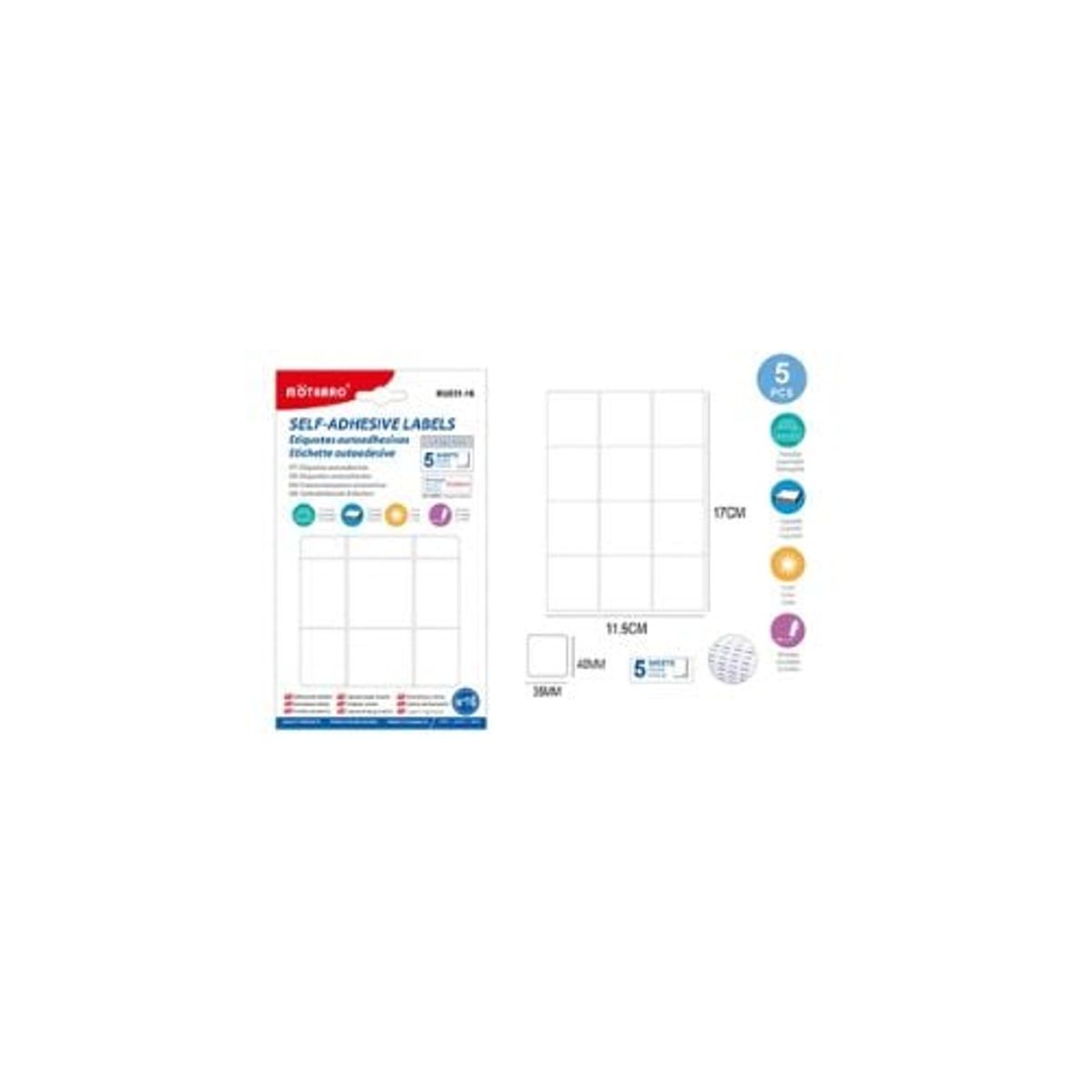 GENERICO - Etiquetas Autodhesivas Blanca 5 Cuadrículas 5 Hojas