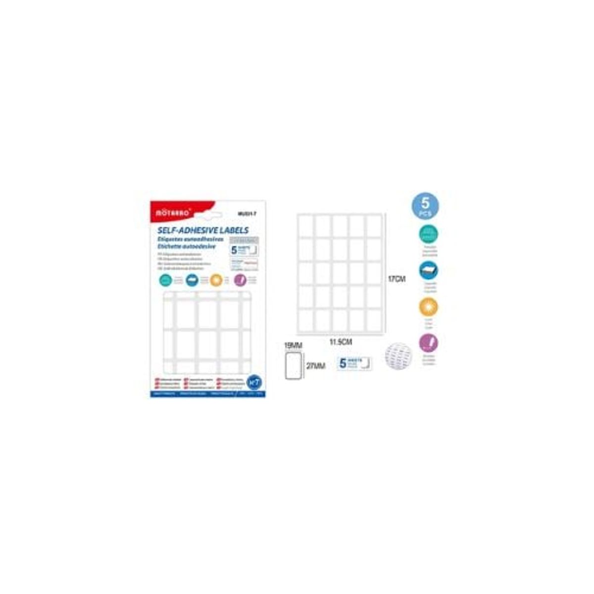 GENERICO - Etiqueta Autoadhesiva Rectangular 19x27 Mm Blanca 5 Hojas