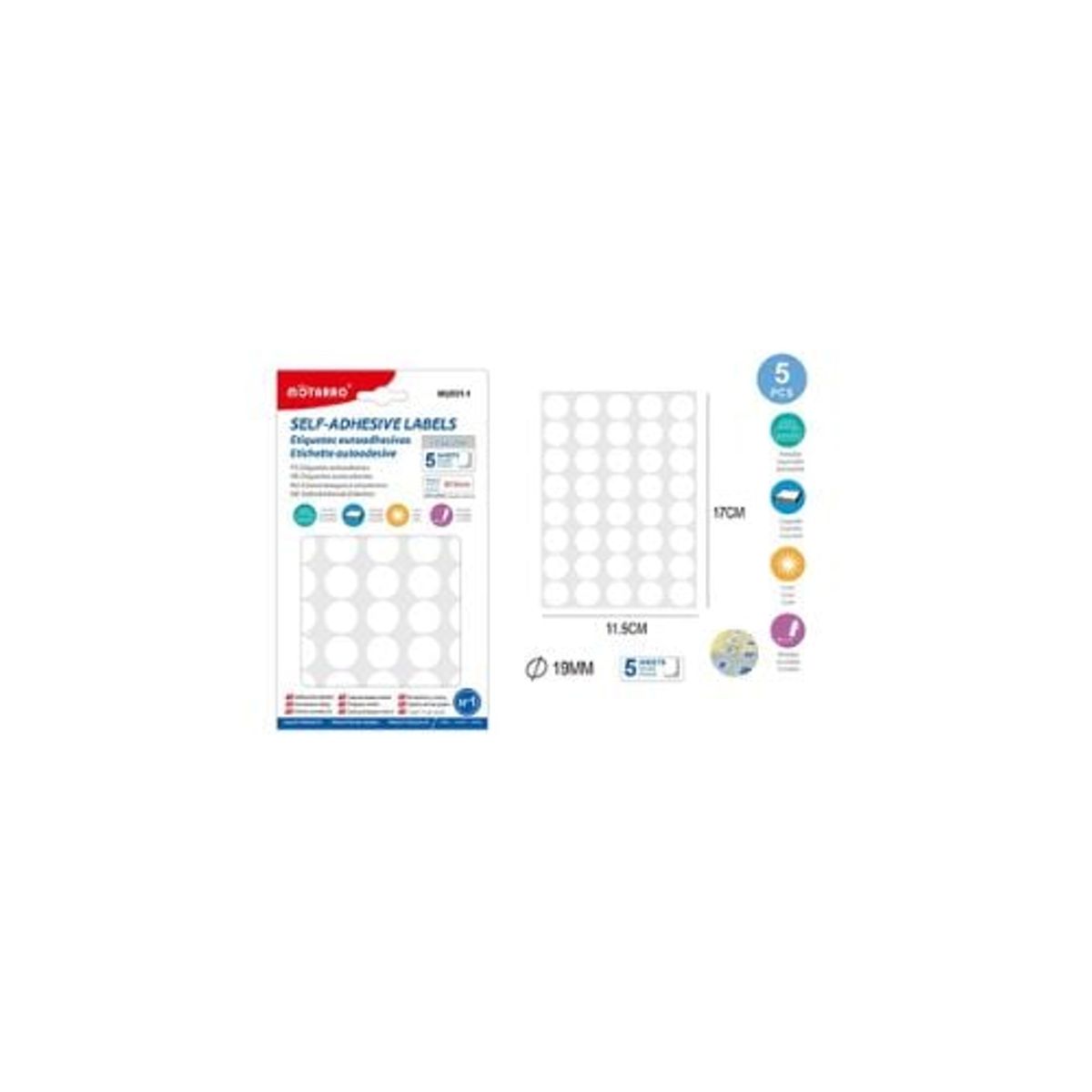 GENERICO - Etiqueta Autoadhesiva Circular Blanca 5 Hojas