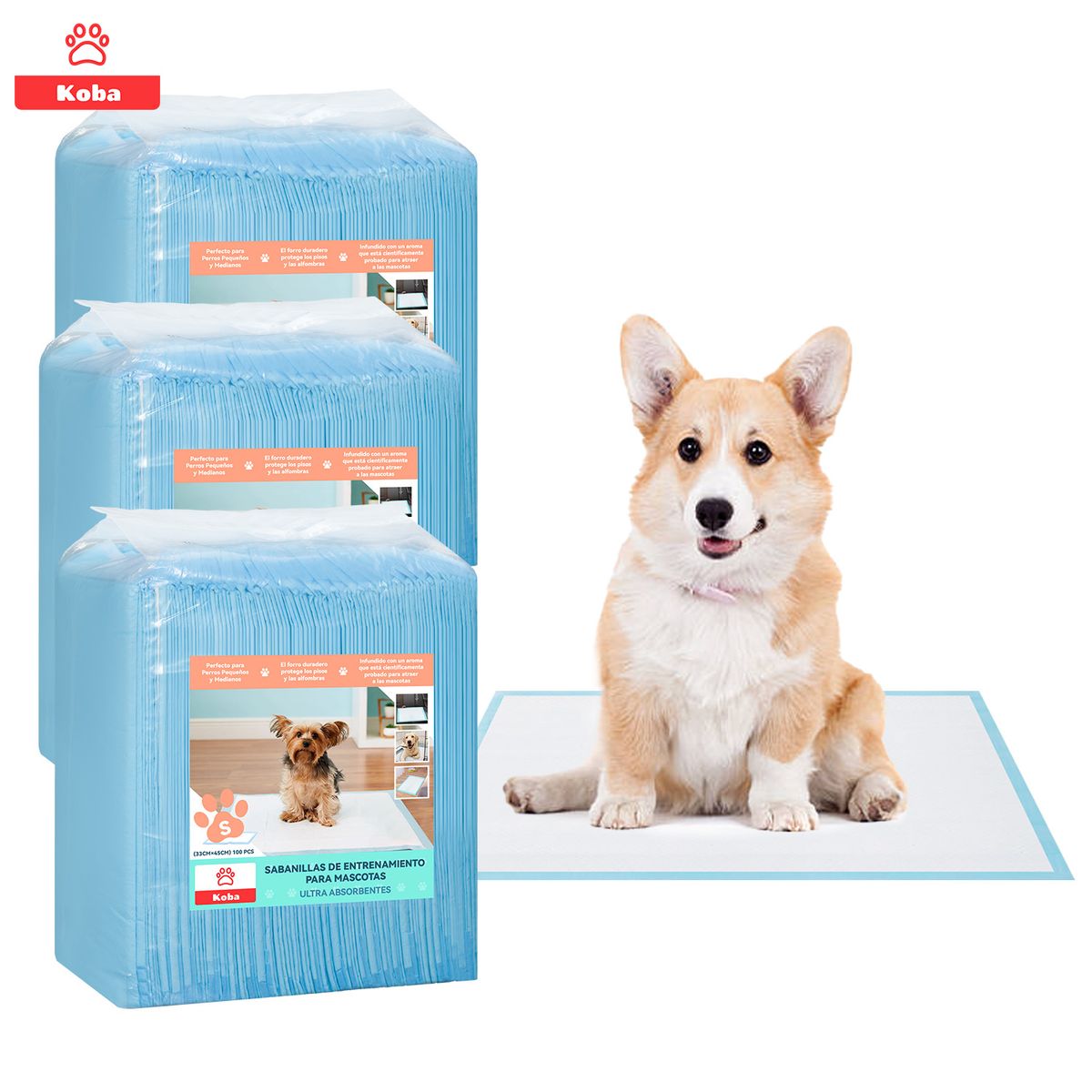 KOBA - 300 Pañales Sabanillas Entrenamiento Perro Mascota 33x45cm