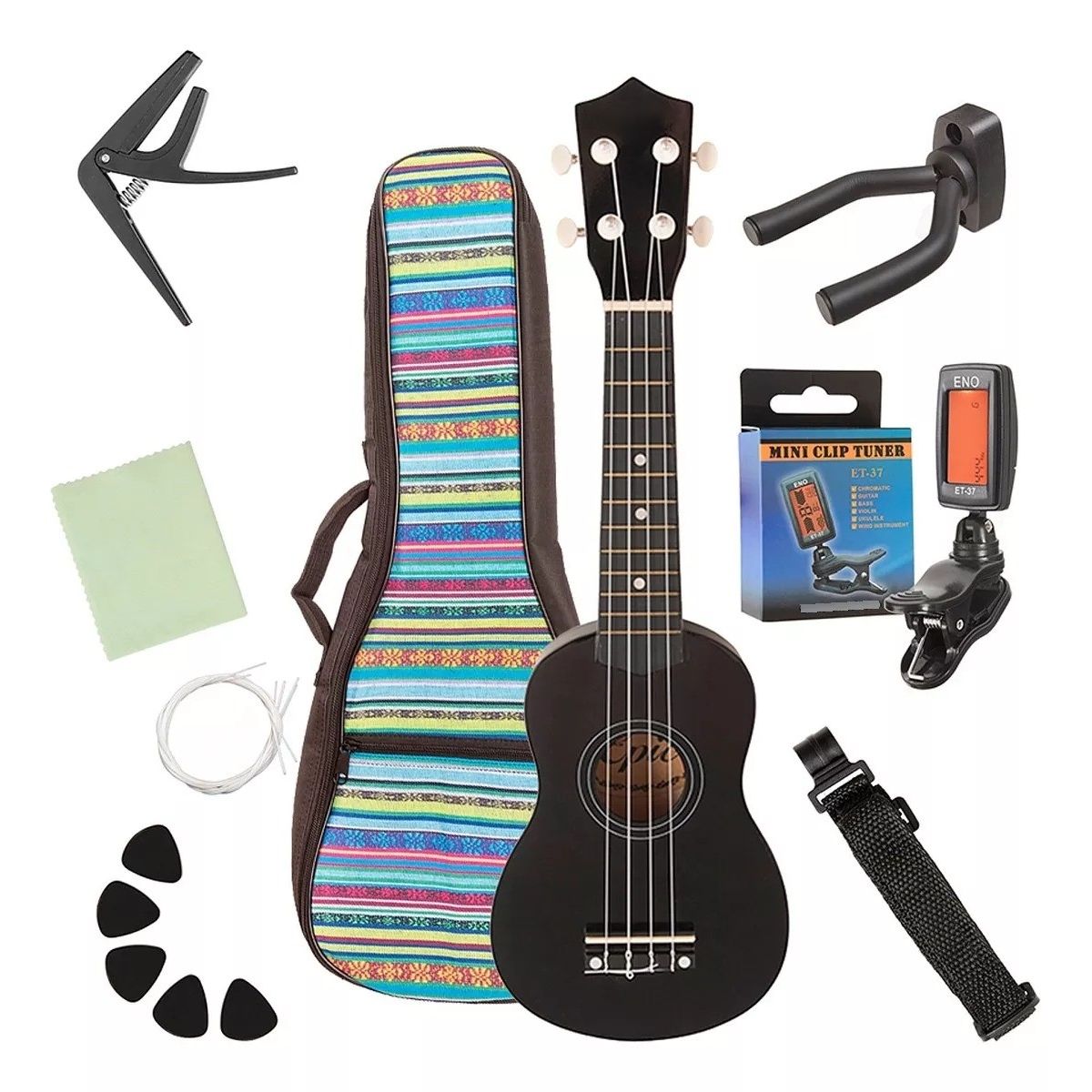 TATEE - ukelele de 21 pulgadas negro traje Con accesorios