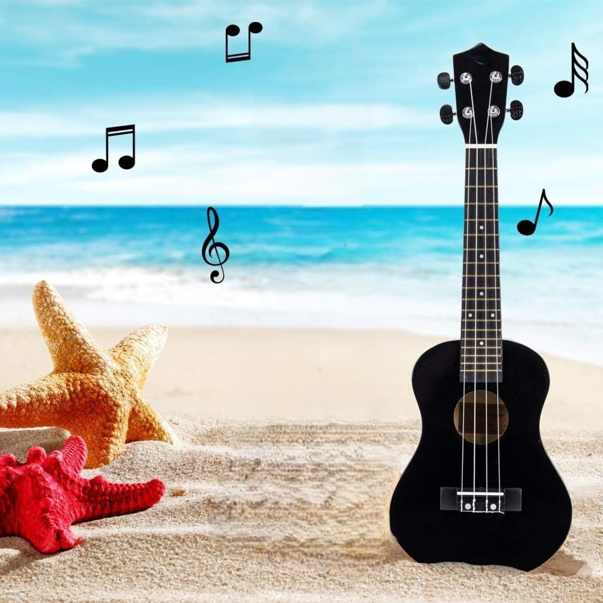 TATEE - ukelele de 21 pulgadas negro traje Con accesorios