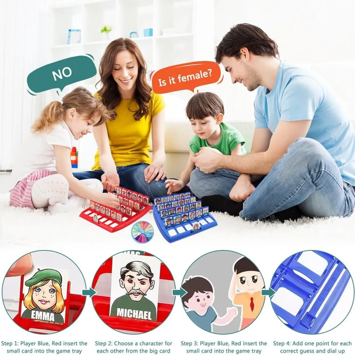 TATEE - 2 pcs Juego De Mesa adivina quien soy rojo y azul