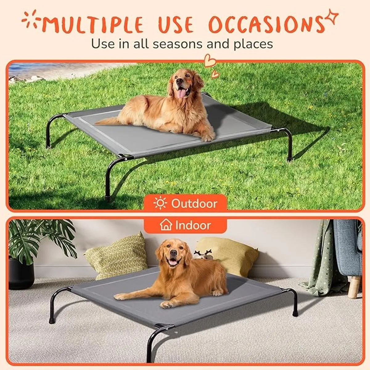 TATEE - Cama Elevada para Perro 120x90x20 cm Gris XL