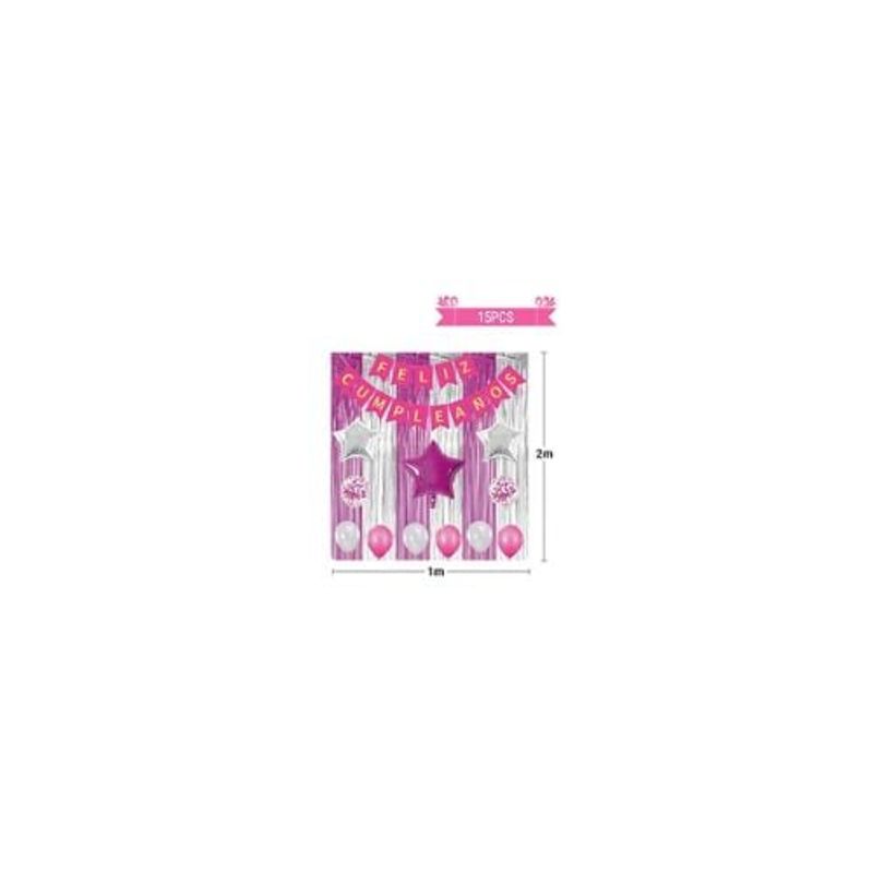 GENERICO - Set Globos Latex Guirnalda Cortina Fuscia Plateado 15pcs
