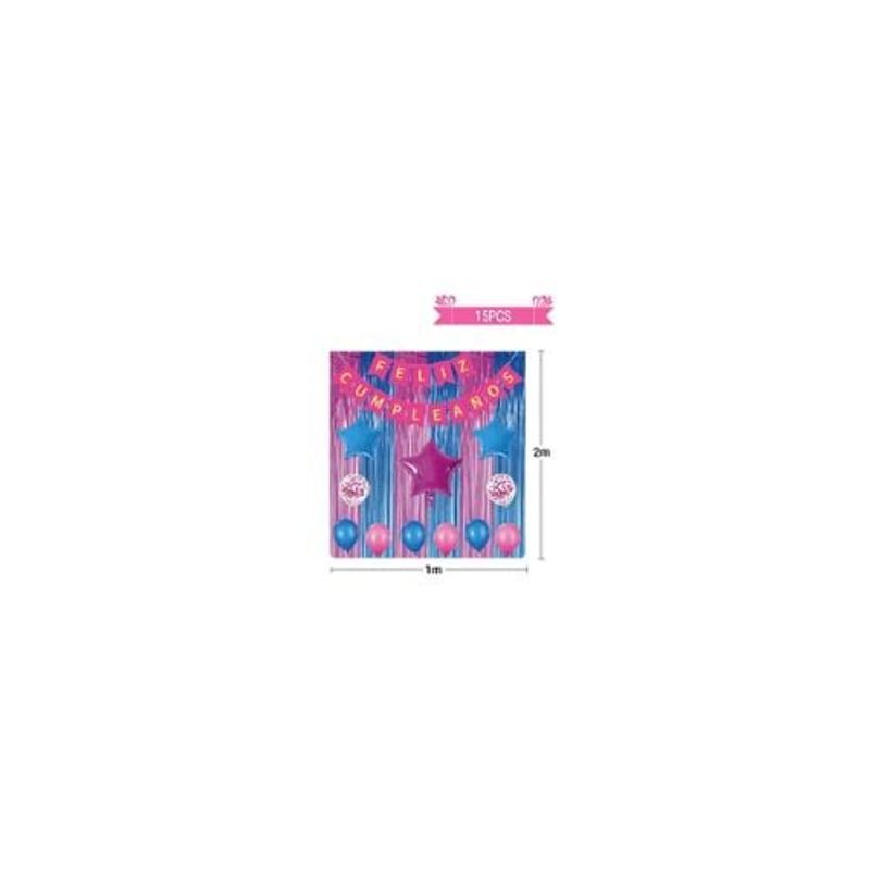 GENERICO - Set Globos De Latex y Con Cortina Color Rosa Azul 15pcs