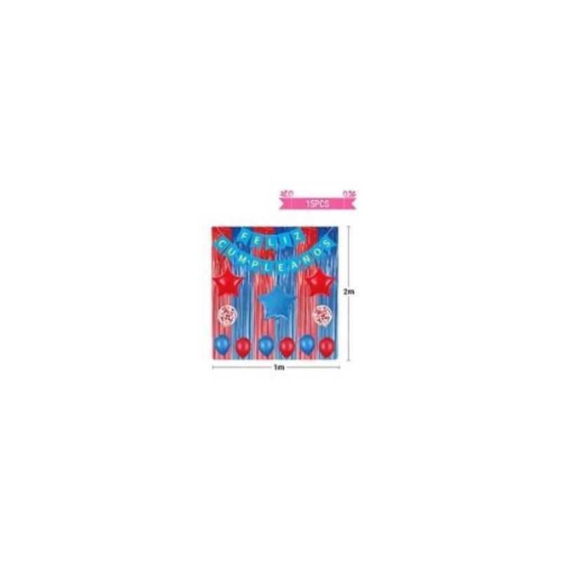 GENERICO - Set Globos De Latex Guirnalda Con Cortina Rojo Azul 15pcs