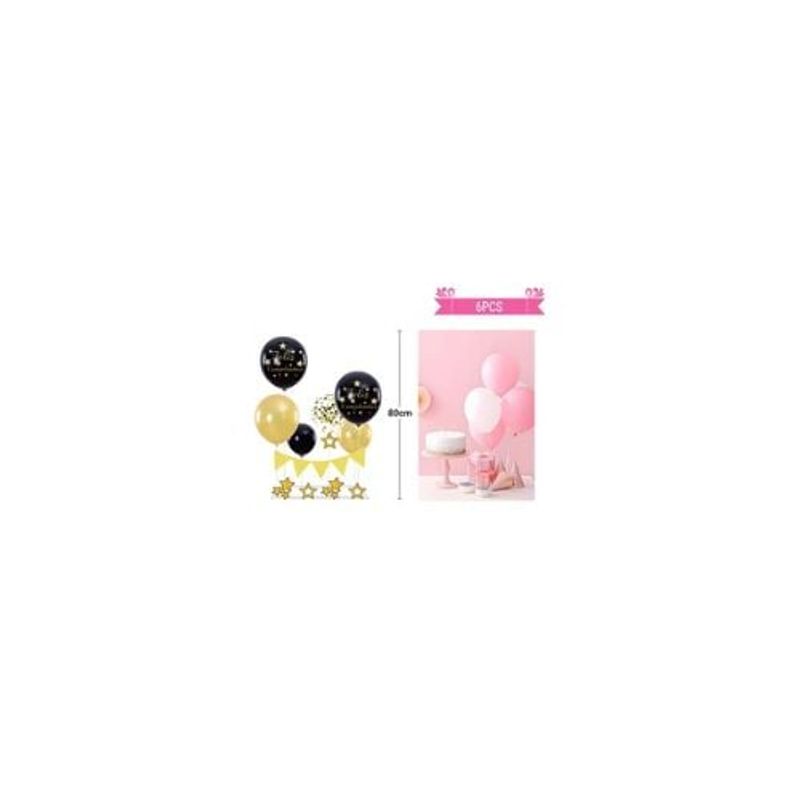GENERICO - Set Globos Con Base Color Negro Dorado 6pcs